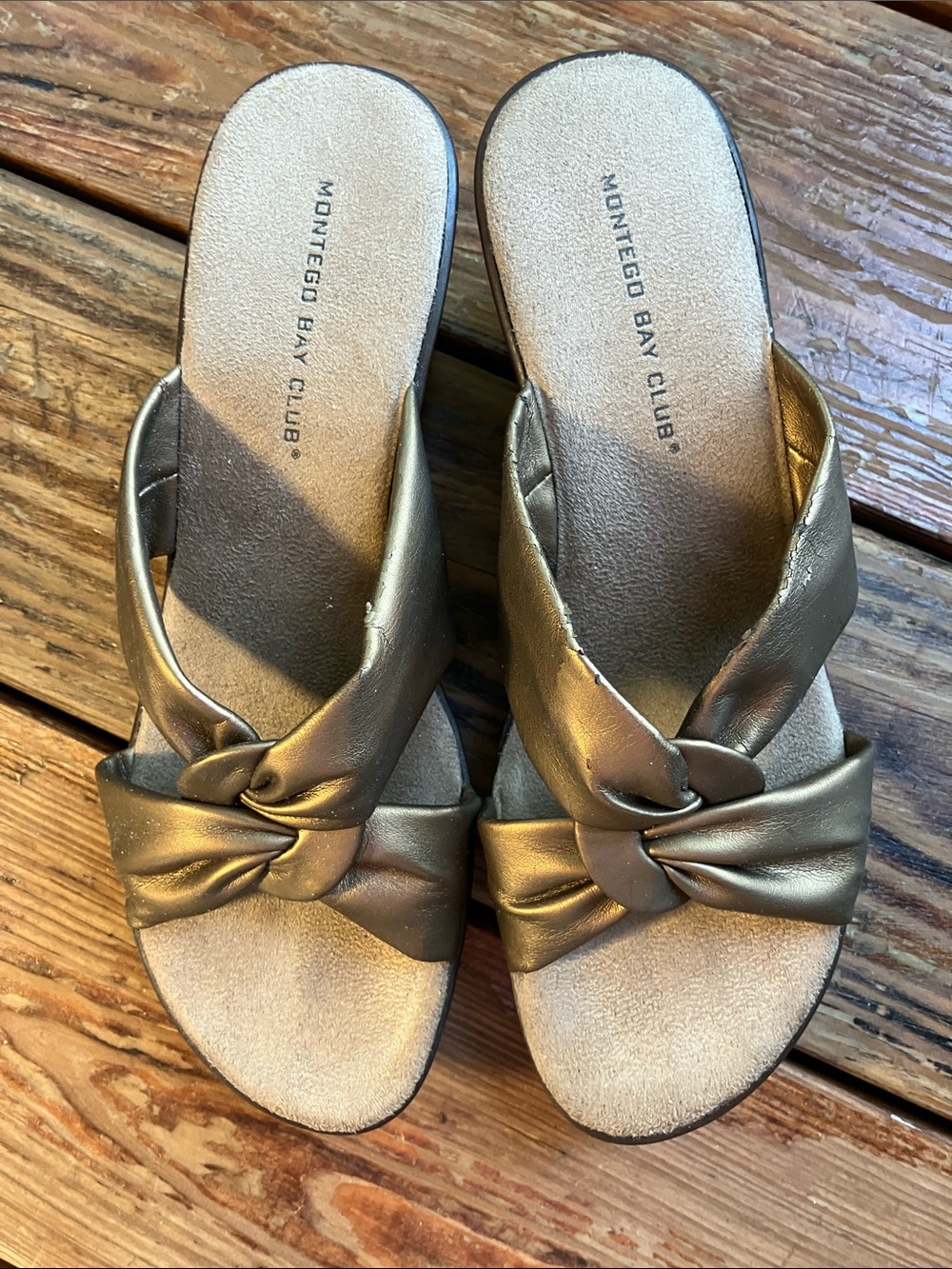 Montego Bay Club Metallic Gold Knot Slide Sandals - Picture 3 of 13